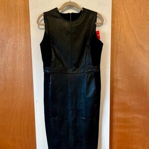 SPANX black leather-like combo midi fitted shift dress, sz L - new with tags!
